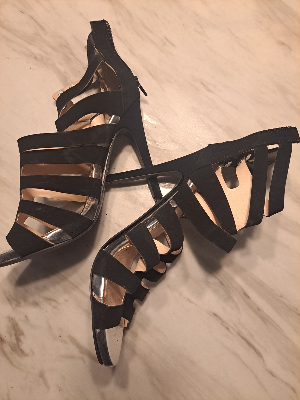 Black Strappy High Heel Sandals - Women
